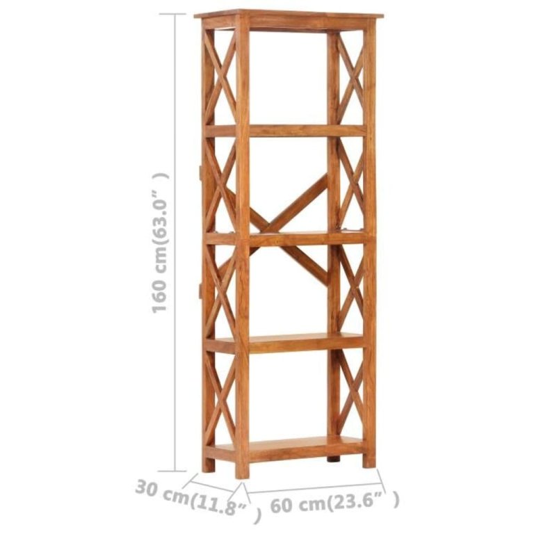 Библиотека 60x30x160 см масивно акациево дърво с меден финиш