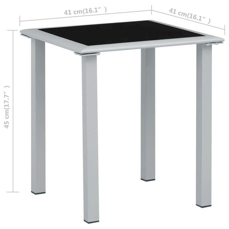 310541  Garden Table Black and Silver 41x41x45 cm Steel and Glass