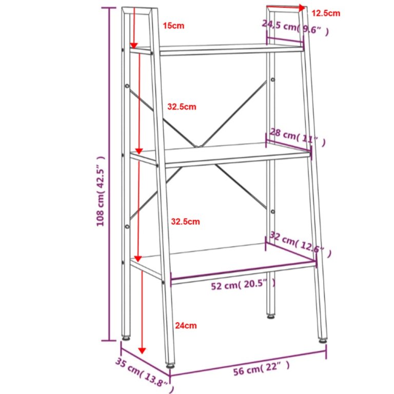 Стояща етажерка с 3 рафта светлокафяво и черно 56x35x108 см