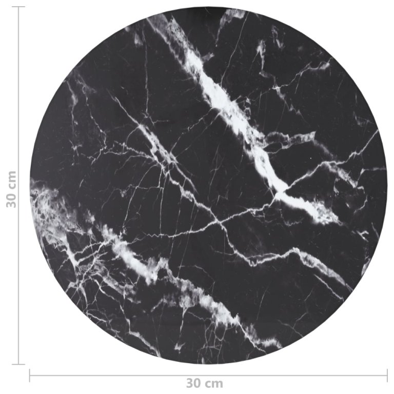 Плот за маса черен Ø30x0,8 см закалено стъкло с мраморен дизайн
