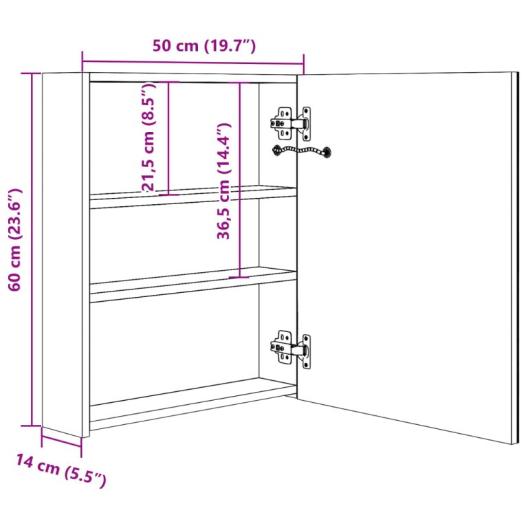 LED шкаф с огледало за баня, цвят дъб, 50x14x60 см