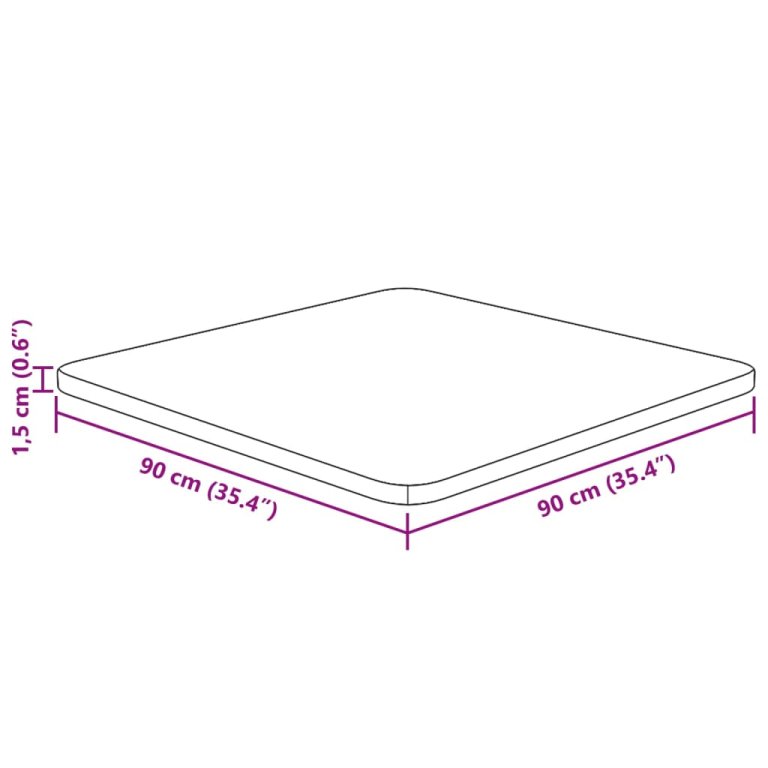 Квадратен плот за маса, 90x90x1,5 см, необработен дъб масив