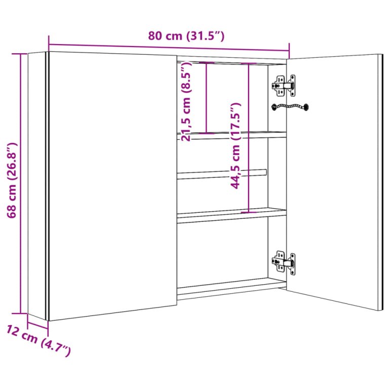 LED шкаф с огледало за баня, 80x12,2x68 см