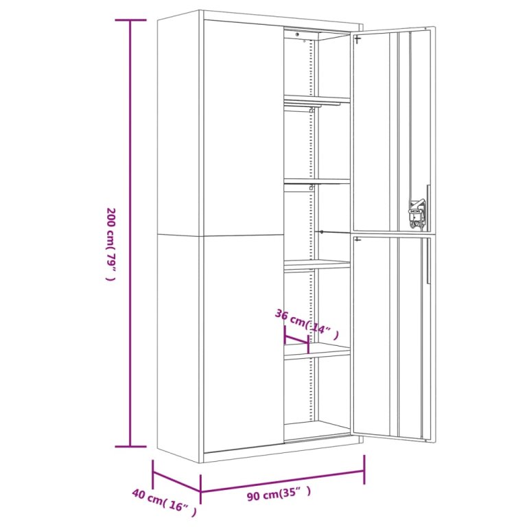 Шкаф за папки бял 90x40x200 см стомана