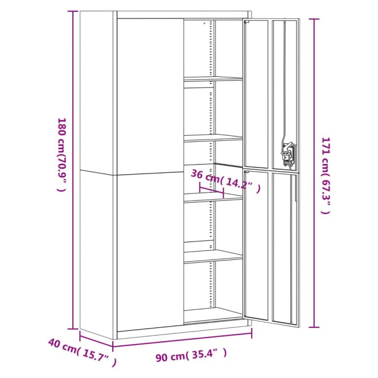 Шкаф за папки антрацит 90x40x180 см стомана