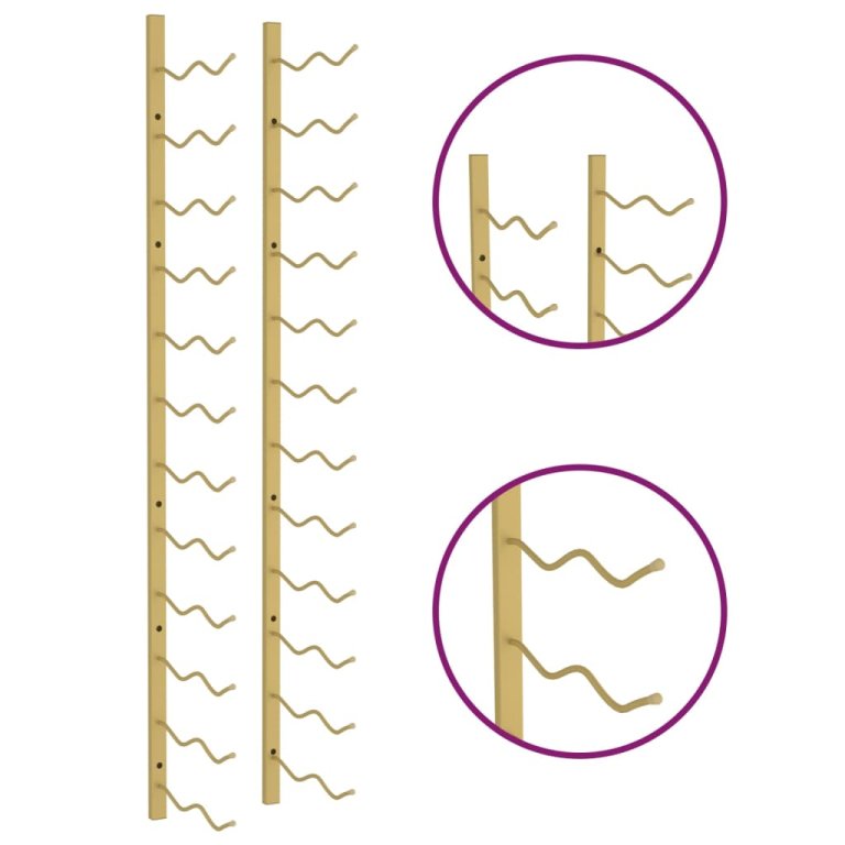 Стойка за вино за 24 бутилки, стенен монтаж, златиста, желязо