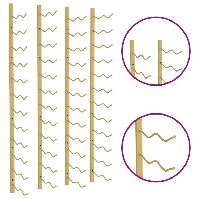 Стойки за вино за 24 бутилки стенен монтаж 2 бр златисти желязо