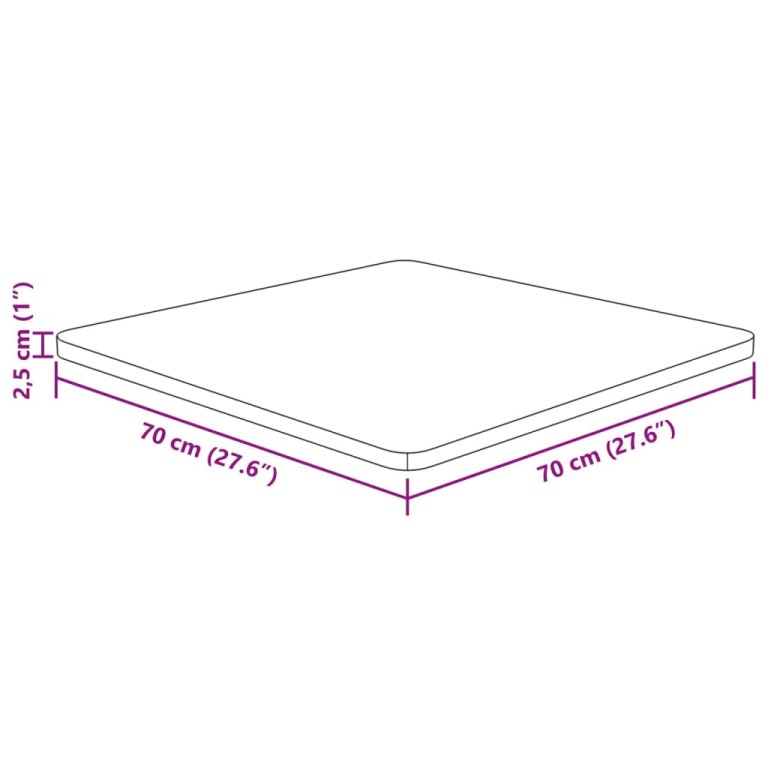 Квадратен плот за маса, 70x70x2,5 см, необработен дъб масив