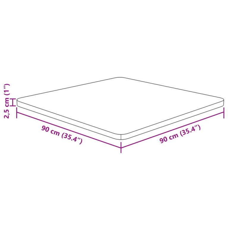 Квадратен плот за маса, 90x90x2,5 см, необработен дъб масив