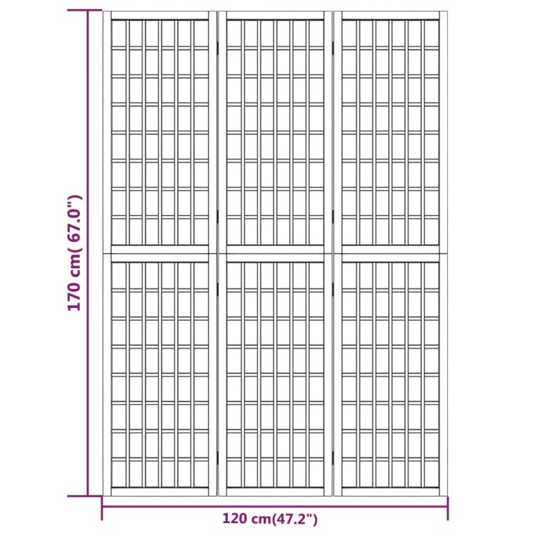 Сгъваем параван за стая, 3 панела, в японски стил, 120x170 cм