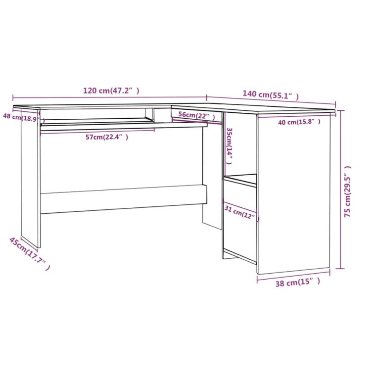 Г-образно ъглово бюро бетонно сив 120x140x75 см инженерно дърво