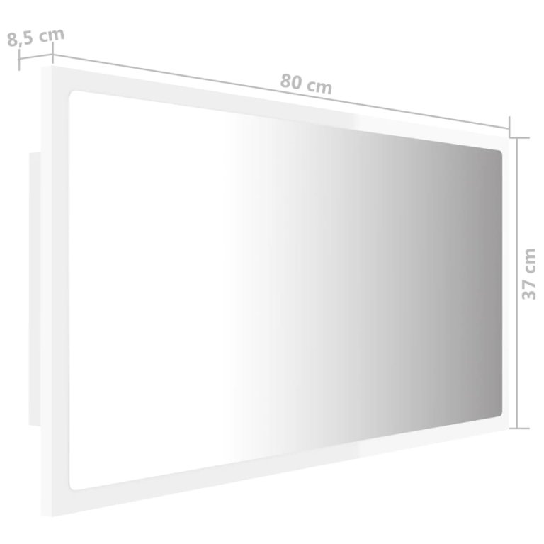 LED огледало за баня, бял гланц, 80x8,5x37 см, акрил