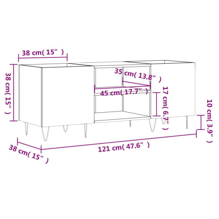 Шкаф за грамофонни плочи бял гланц 121x38x48 см инженерно дърво