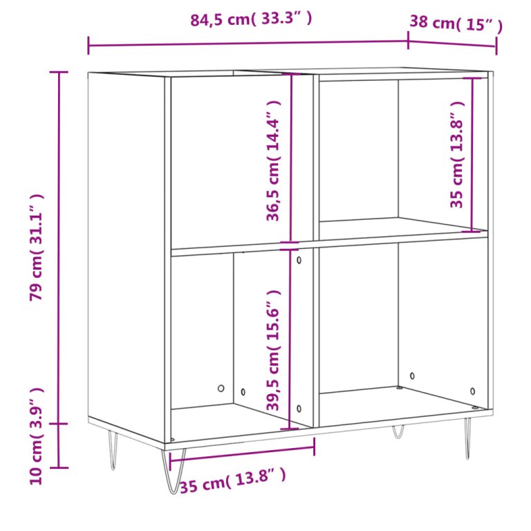 Шкаф за винилови плочи бял гланц 84,5x38x89 см инженерно дърво