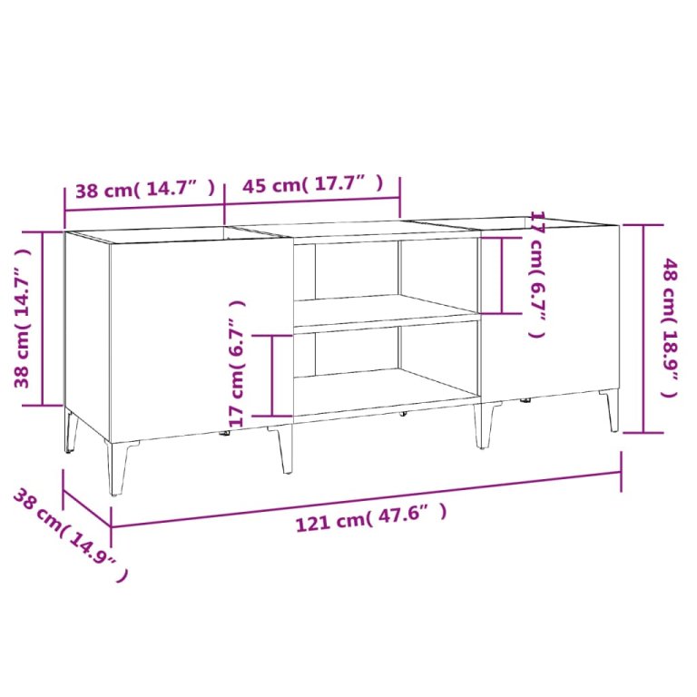 Шкаф за грамофонни плочи бял гланц 121x38x48 см инженерно дърво