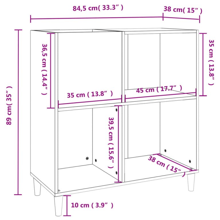 Шкаф за грамофонни плочи бял 84,5x38x89 см инженерно дърво