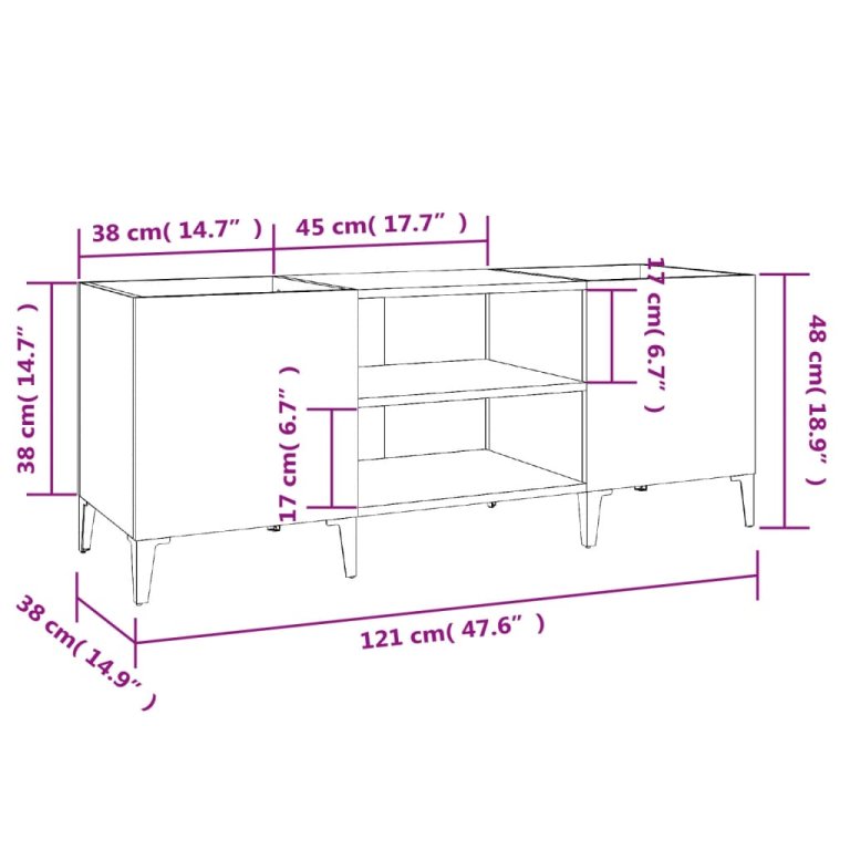 Шкаф за грамофонни плочи сив 121x38x48 см инженерно дърво