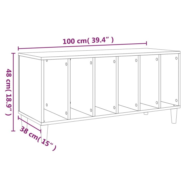 Шкаф за винилови плочи бетонно сив 100x38x48 см инженерно дърво