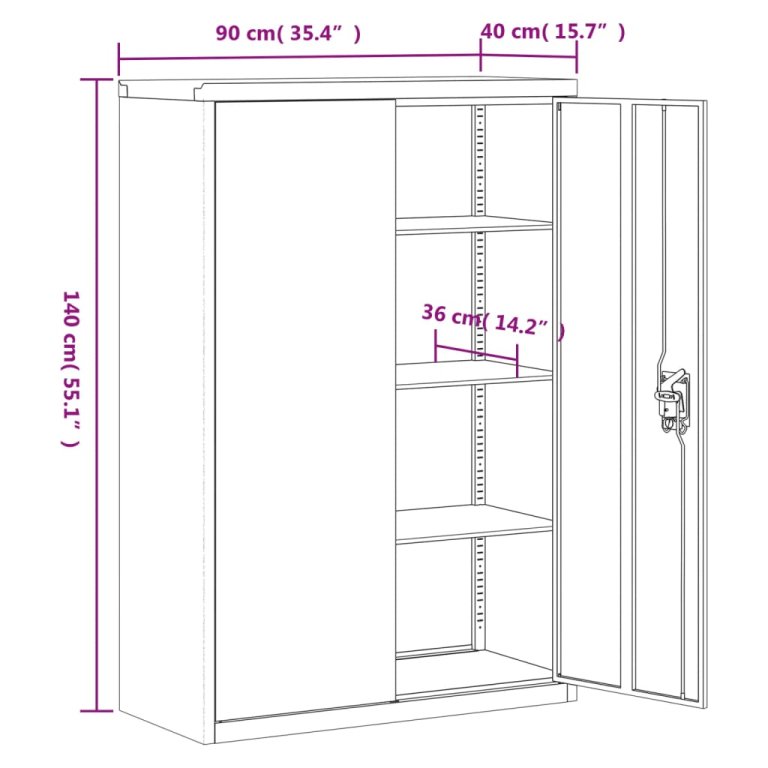 Шкаф за папки антрацит и бяло 90x40x140 см стомана