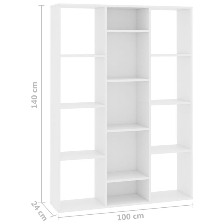 Разделител за стая/библиотека бял 100x24x140 см инженерно дърво