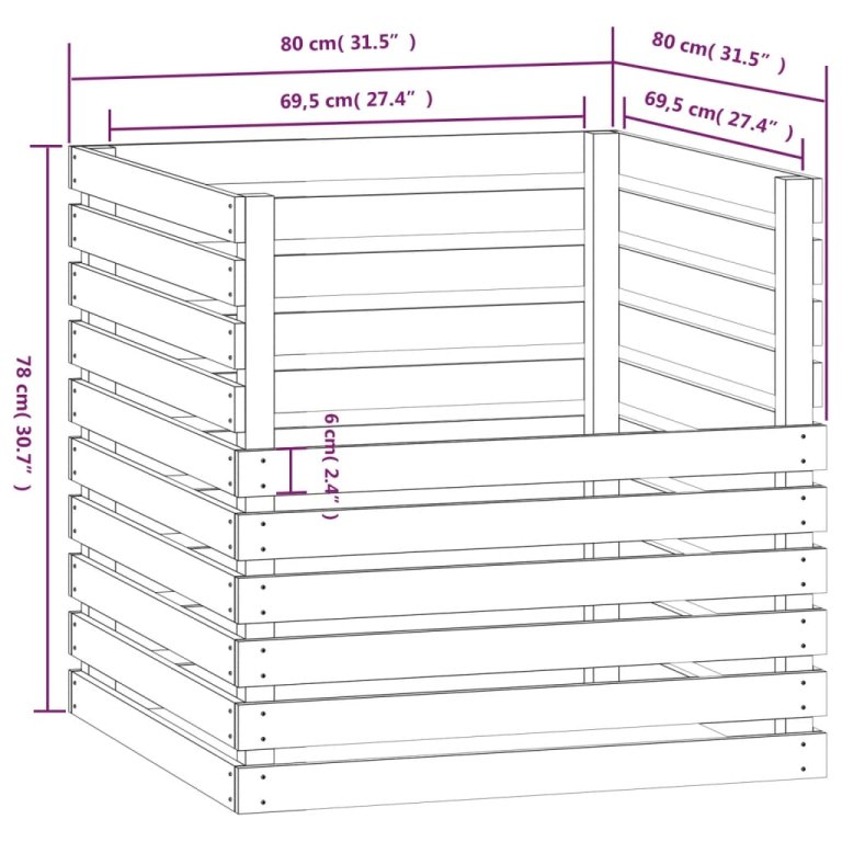 Компостер, сив, 80x80x78 см, борово дърво масив