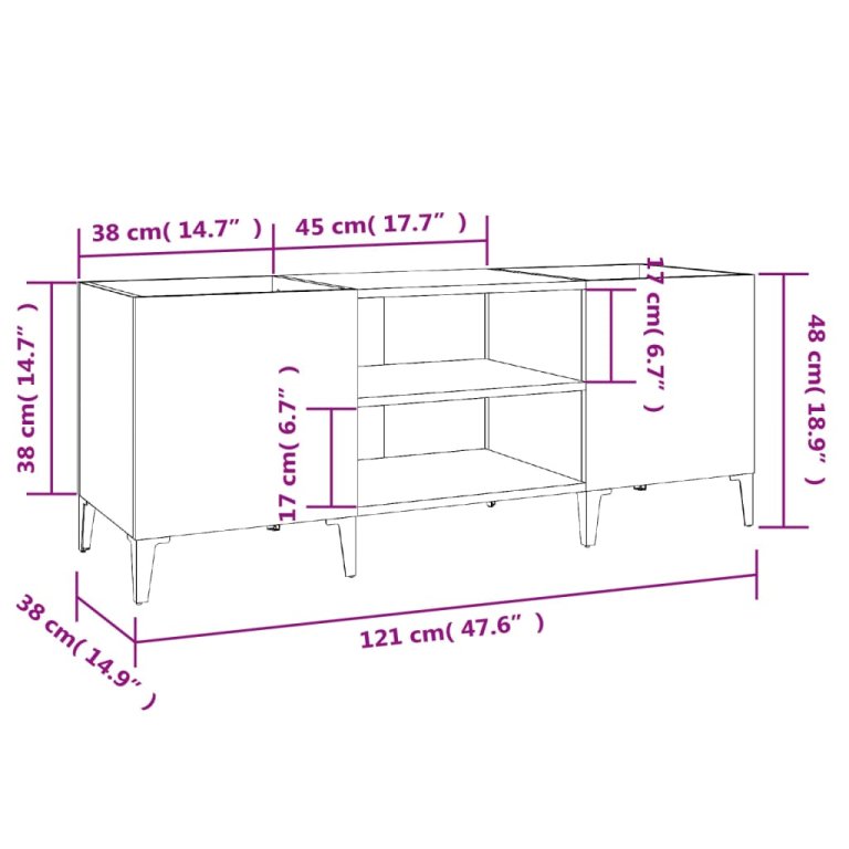 Шкаф за грамофонни плочи черен 121x38x48 см инженерно дърво