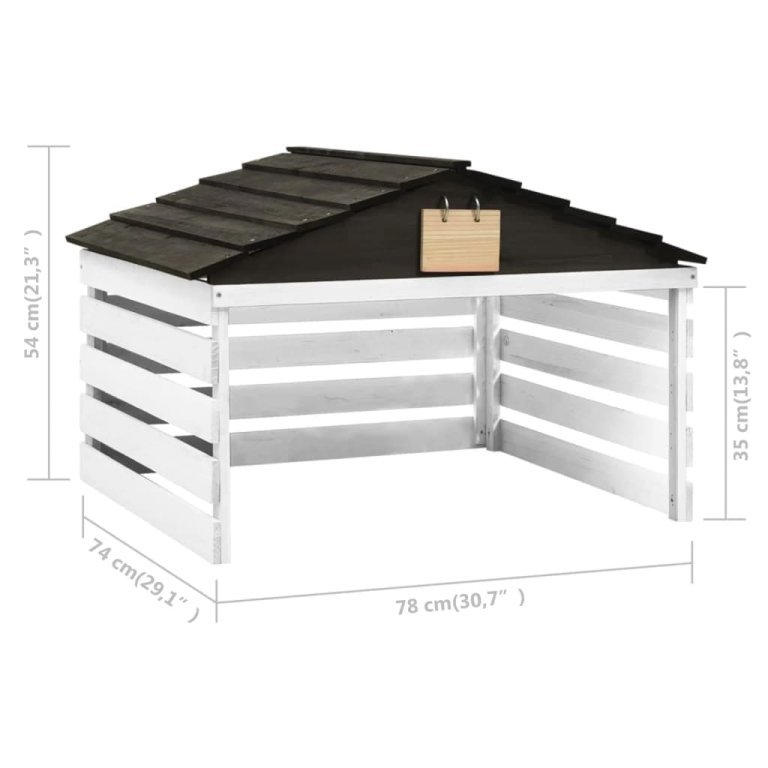 Гараж за роботизирана косачка, черно и бяло, 78x74x54 см, чам