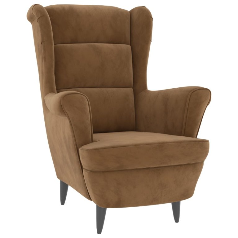 Фотьойл Wingback с табуретка, кафява, кадифе