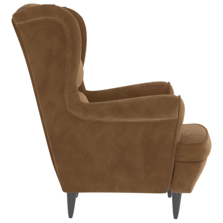 Фотьойл Wingback с табуретка, кафява, кадифе