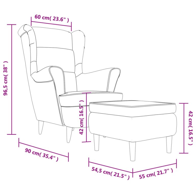 Фотьойл Wingback с табуретка, кафява, кадифе