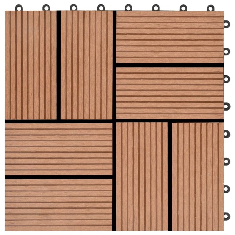 11 бр декинг плочки, WPC, 30x30 см, 1 кв.м., кафяви