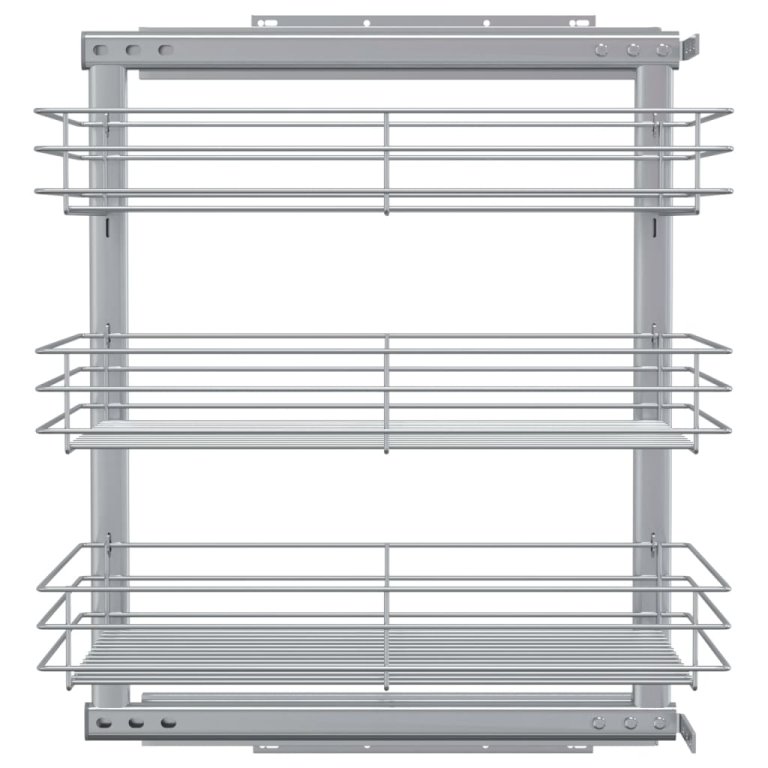 Издърпваща се кошница за кухня 3 нива сребриста 47x35x56 см