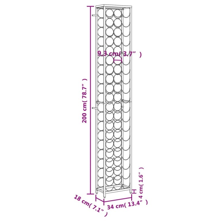 Поставка за вино за 57 бутилки черна 34x18x200 см ковано желязо