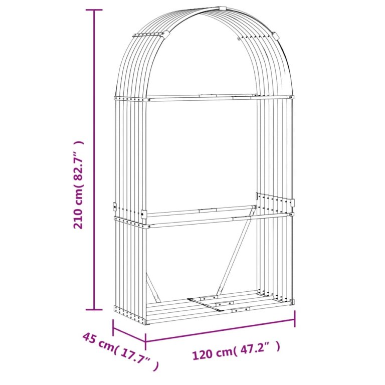 Поставка за дърва, сребрист, 120x45x210 см, поцинкована стомана