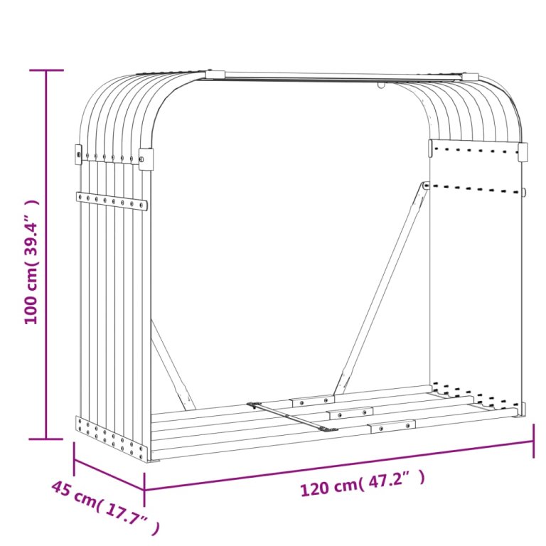 Поставка за дърва, кафяв, 120x45x100 см, поцинкована стомана