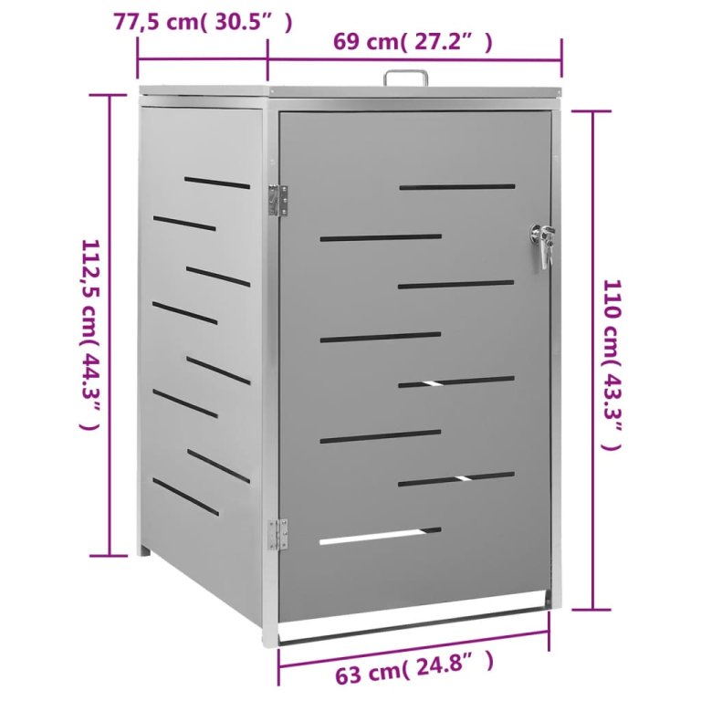 Единичен навес за кофа за смет 69x77,5x112,5 см инокс