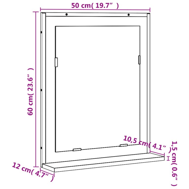 Огледало за баня с рафт сив сонома 50x12x60 см инженерно дърво