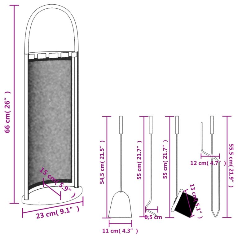 Комплект инструменти за камина от 5 части 23x15x66 см стомана