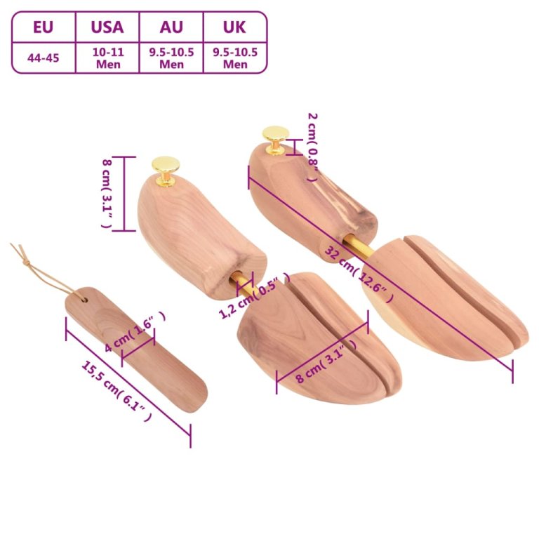 Разширител за обувки с обувалка, EU 44-45, кедрово дърво масив
