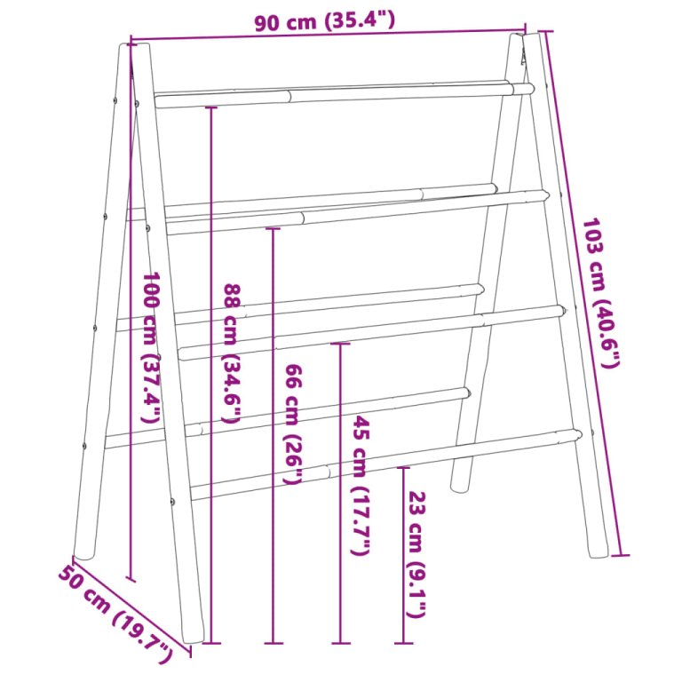 Стълба за кърпи с 4 закачалки, 90x50x100 cм, бамбук