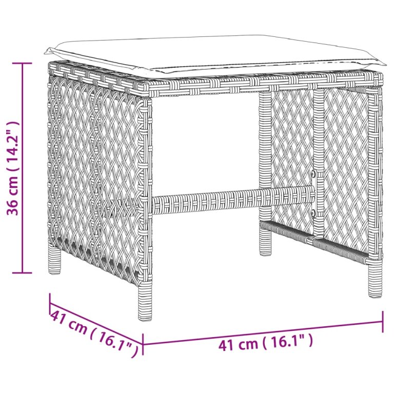 Външни табуретки с възглавници 4 бр светлосиви 41x41x36 см