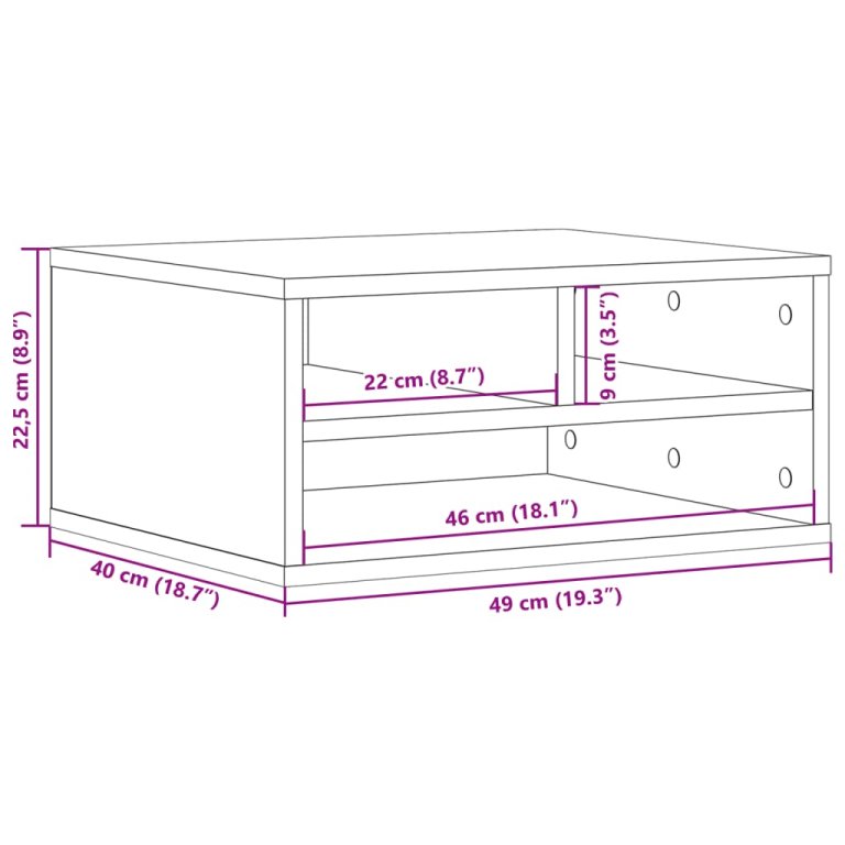 Стойка за принтер, бяла, 49x40x22,5 см, инженерно дърво