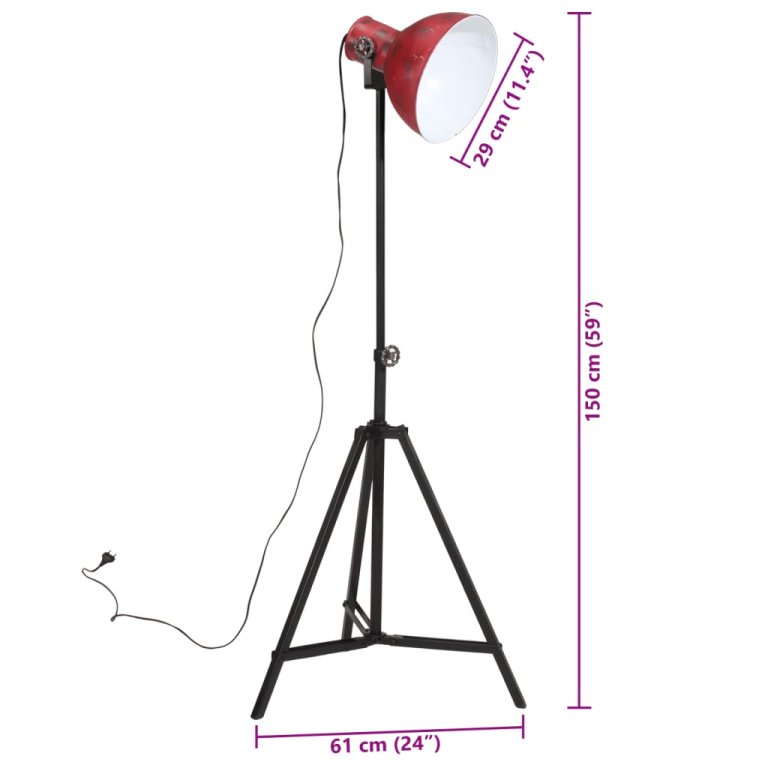 Подова лампа 25 W винтидж състарено червено 61x61x90/150 см E27