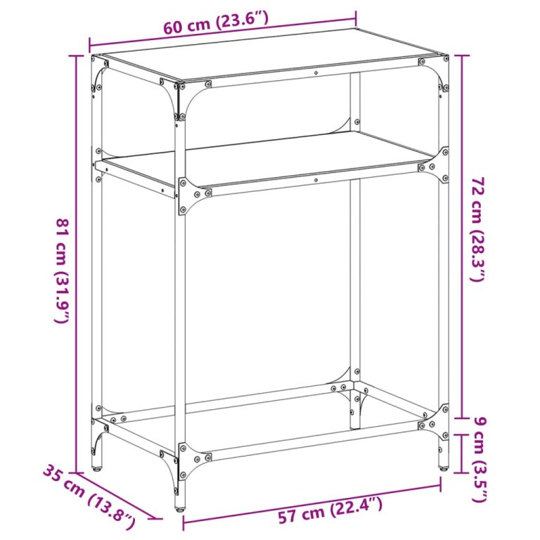 Конзолна маса с прозрачен стъклен плот 60x35x81 см стомана