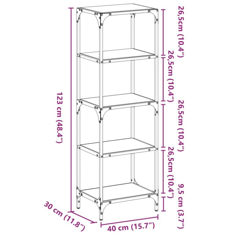 Стелаж с черен стъклен плот 40x30x123 см стомана