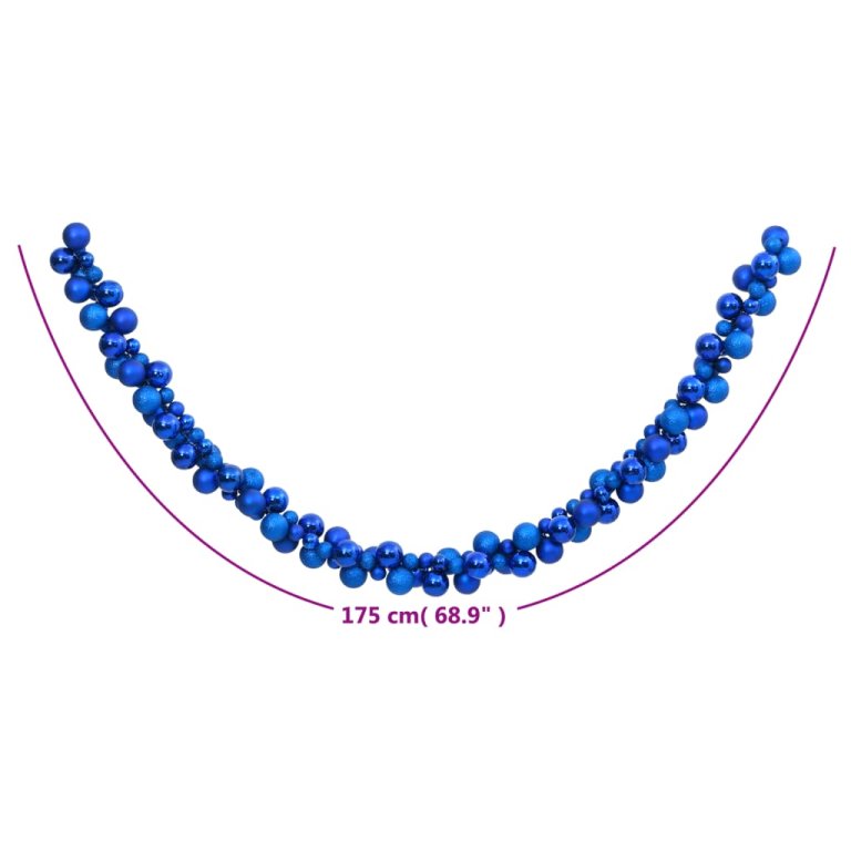 Гирлянд от коледни топки, син, 175 см, полистирен