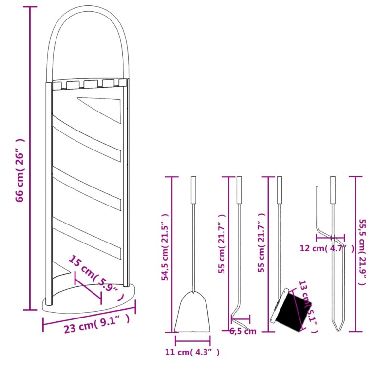 Комплект инструменти за камина от 5 части 23x15x66 см стомана