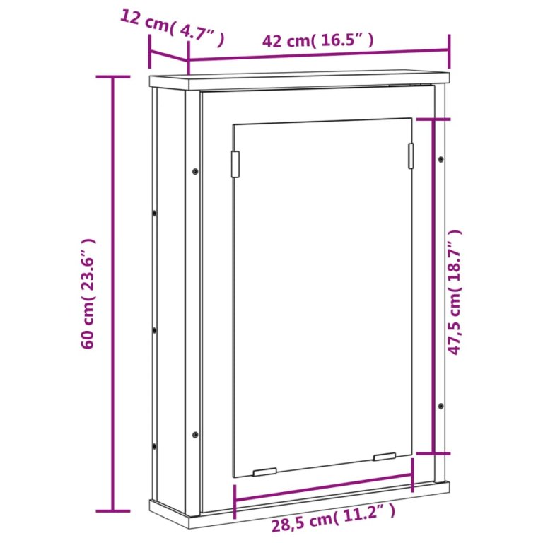 Шкаф за баня с огледало дъб сонома 42x12x60 см инженерно дърво