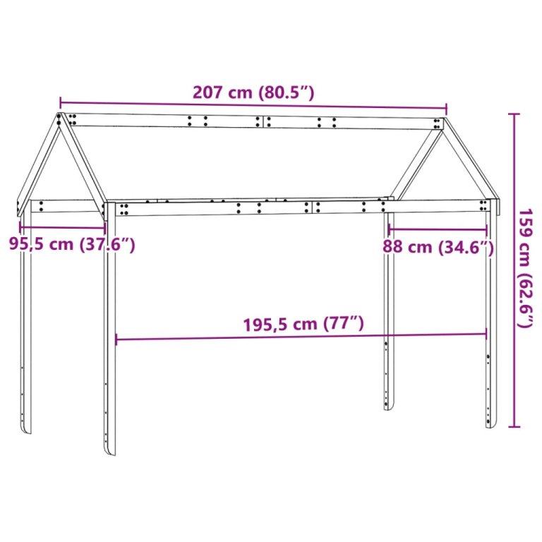 Покрив за детско легло, 207x95,5x159 см, бор масив