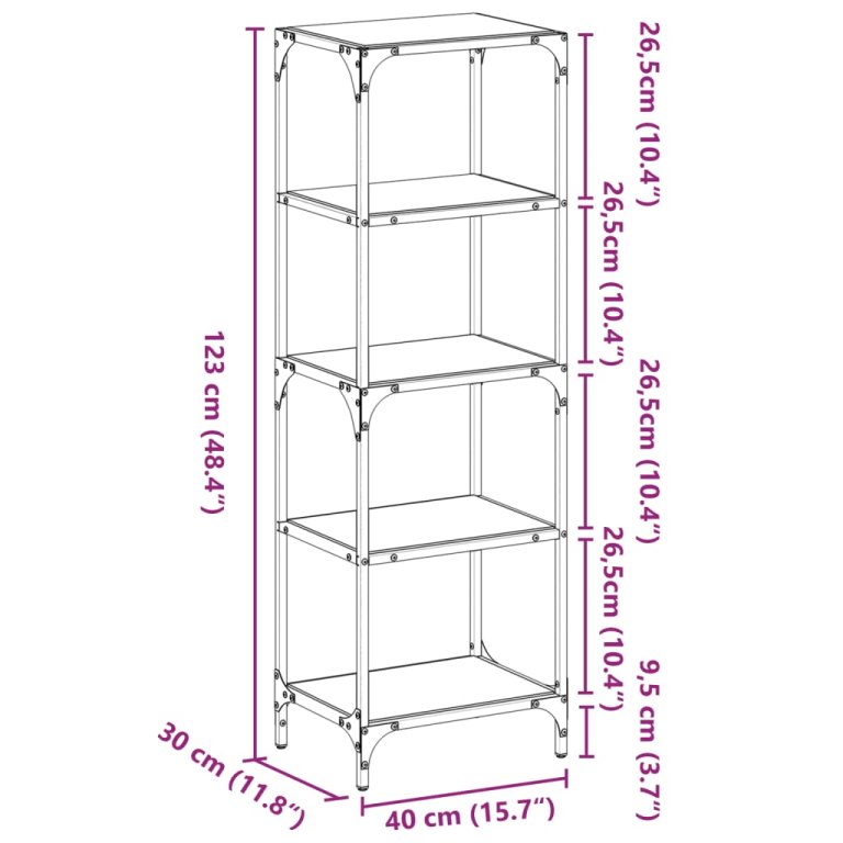 Стелаж с прозрачен стъклен плот 40x30x123 см стомана